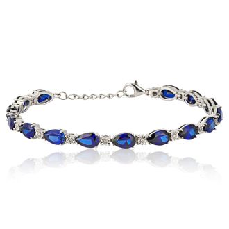 MAX + STONE 925 Sterling Silver Real Diamond and Gemstone Tennis Bracelet-Adjustable Length