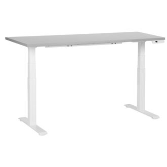 Beliani Beliani - Escritorio De Altura Regulable El&eacute;ctrico Oficina Moderna Patas Cuadradas 160 X 72 Cm Tablero Gris Soporte De Acero Blanco Destines