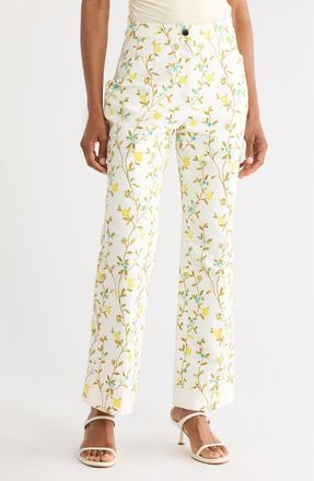 Longchamp Floral Cotton Blend Pants in Lemon at Nordstrom Rack, Size 6 Us / 38 Fr