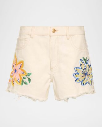 Ramy Brook Embroidered Denim Shorts