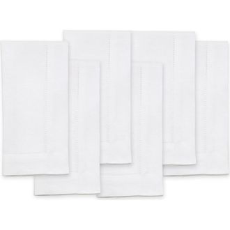 Solino Home Linen Dinner Napkins - Classic Hemstitch - Set of 6, 20 x 20 in White at Nordstrom, Size Large