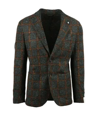 L.B.M. 1911 Textured Rounded Jacket with Checkered Pattern and Button Closure