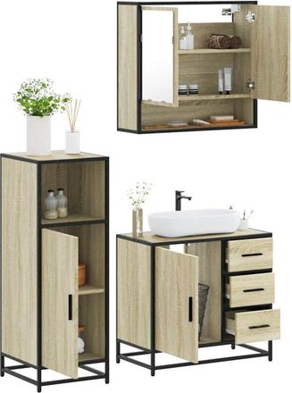vidaXL Set De Muebles De Ba&ntilde;o 3 Pzas Madera Contrachapada Roble Sonoma Vidaxl