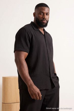 Trendyol MAN Heren Zwart Effen Kort Oversized Grote maten Overhemden