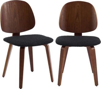 Sweeek Silla curvada de madera y borreguito, set de 2, negro