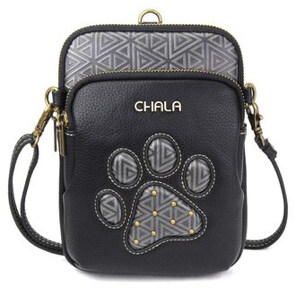 Chala UNI Cellphone Xbody - Womens RFID Protected Faux Leather Crossbody Bag with Adjustable Strap, Paw Print - Black, One Size