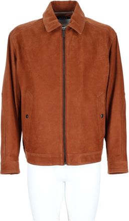 BOSS Brown Suede Leather Sport Jacket With Classic Collar
