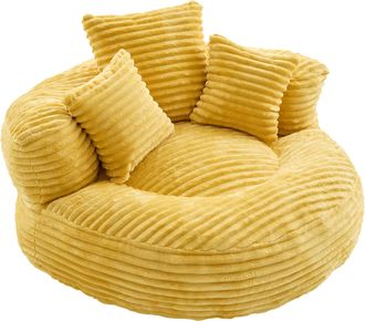 STILVORA Sill&oacute;n Puff Adulto Con Respaldo Alto Y Reposabrazos Confort Ergon&oacute;mico En Pana Amarillo Mostaza