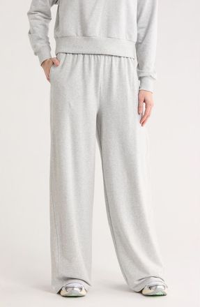 Zella Relay French Terry Ultra Wide Leg Pants in Grey Light Heather at Nordstrom Rack, Size X-Small
