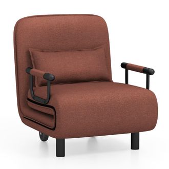 Costway Costway Single Folding Sofa Bed Chair Modern Fabric Sleep Function Holder-Coffee in Dark Brown