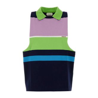 Versace Sleeveless Tops, female, Multicolor, Size: XS Embroidered Cotton Piqu&eacute; Polo