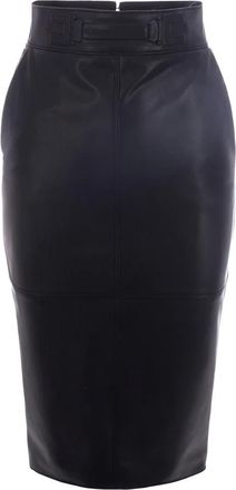 Elisabetta Franchi Rok met logo-reli&euml;f - Dames - Midirokken - Zwart - L - Leer - Rokken