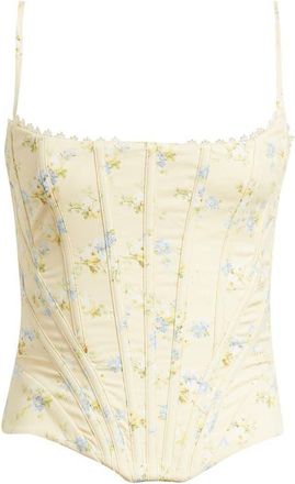 House of CB Cadie Lemon Floral Stretch Cotton Corset Top at Nordstrom, Size X-Large