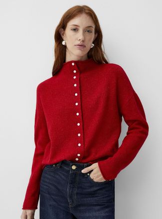 Contemporaine Womens Plush funnel-neck Cardigan Sweater