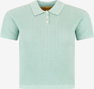 Guest In Residence Bauchfreies geripptes Kaschmir-Strickpolohemd Shrunken