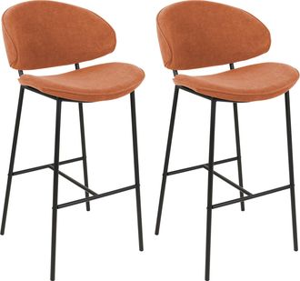 Beliani Conjunto De 2 Sillas De Bar Modernas Asiento Tapizado En Tela Respaldo Curvo Sin Reposabrazos Patas Negras Naranja Kiana