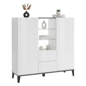 Dmora Aparador Moderno Con 2 Puertas Y 2 Cajones, Made In Italy, Aparador Con Baldas, Buffet De Dise&ntilde;o Para Entrada, Cm 120x40h133, Blanco Brillo Y Pizarra,