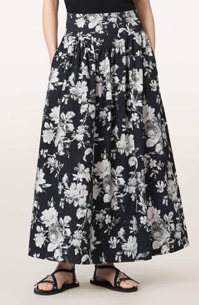 AllSaints Levy Floral Print A-Line Skirt in Jardina Mono Black at Nordstrom, Size 10
