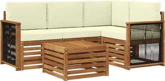 vidaXL Conjunto De Sof&aacute;s De Exterior 5 Uds. Natural Y Crema Poli&eacute;ster Vidaxl