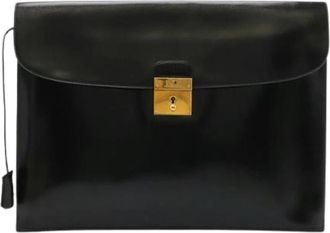 Herm&egrave;s Pre-owned Box Calf Kirius Clutch Bag - Heren - Vintage Clutch - Zwart - ONE Size - Leer - Vintage