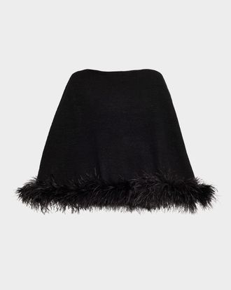 Carolyn Rowan Cropped Cashmere & Lurex Poncho with Ostrich Feather Trim