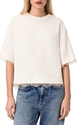 AllSaints Nia Lace Trim T-Shirt in Arctic White at Nordstrom, Size Large