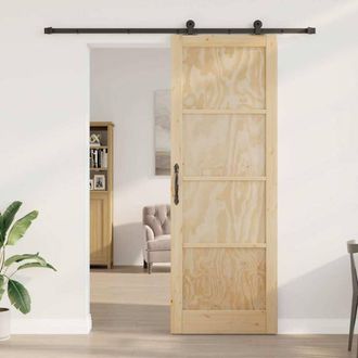 Berkfield Home Sliding Door with Hardware Set ORKDALSolid Wood Pine in Beige