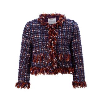 Rich & Royal Giacca Boucl&eacute; con Frange - - Jackets - Donna - Blu - XL