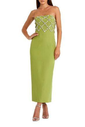 Mac Duggal Strapless Crepe Ankle Dress With Beaded Details in Apple Green at Nordstrom, Size 14