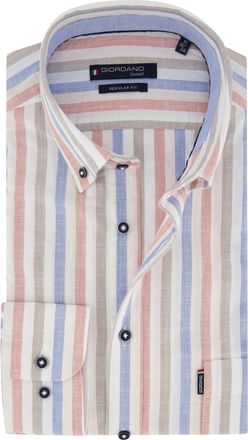Giordano Overhemd Giordano wit gestreept normale fit lange mouw