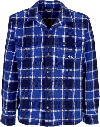 Obey Geruite Geweven Overhemd Blauw - Heren - Casual Overhemden - Veelkleurig - XL - Katoen - Overhemden