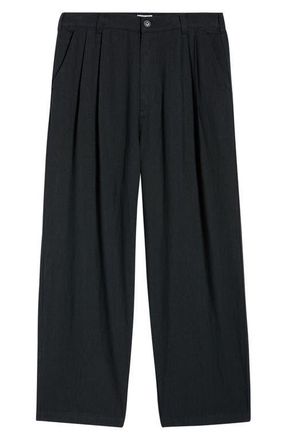 Obey Foster Pleated Linen Blend Pants in Black at Nordstrom, Size 30