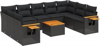 vidaXL Set De Sof&aacute;s De Jard&iacute;n 10 Pzas Cojines Rat&aacute;n Sint&eacute;tico Negro Vidaxl