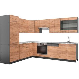 Vicco Cocina Esquinera Fame-line, Oro Power Roble/antracita, 227 X 287 Cm, Et M&aacute;rmol, Vicco