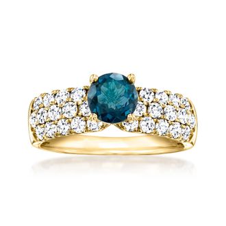 Ross-Simons London Blue Topaz Ring With Lab-Grown Diamonds in 14kt Yellow Gold