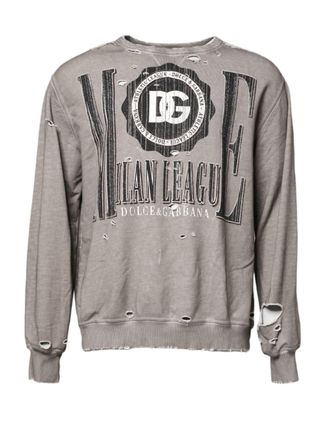 Dolce & Gabbana Mens Logo-Print Distressed Sweatshirt Gray Polyester Sweatshirts