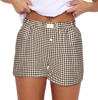 Generic Womens Y2K Lounge Shorts - Womens Short Pyjamas Cotton Soft Cute Gingham Boxer Shorts Women Lightweight Breathe Womens Summer Shorts Loose Low Rise Ru