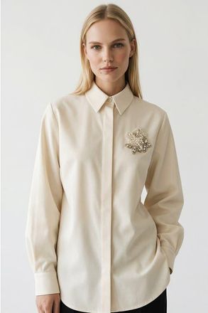Exquise Hallie Embroidered Cotton Shirt in Light Yellow at Nordstrom, Size X-Large