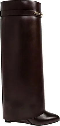 Givenchy Schoenen, Dames, Bruin, 37 1/2 EU, Leer, Puntige Laarzen met Goudkleurige Details