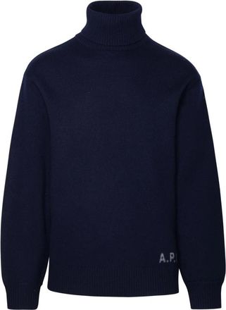 A.P.C. Wollen coltrui met geribbelde kraag - Heren - Coltruien - Blauw - L - Wol - Truien & Vesten