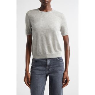 Lafayette 148 New York Short Sleeve Cashmere Crewneck Sweater in Grey Heather at Nordstrom, Size Xx-Small