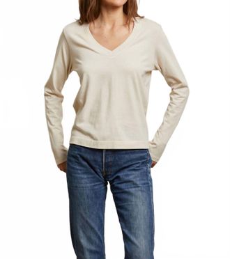 perfectwhitetee Sinatra Long Sleeve V Neck Top In Sugar