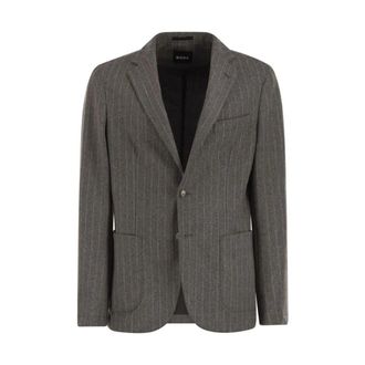 HUGO BOSS Hugo, Blazers, male, Gray, Size: L Slim-fit Striped Flannel Blazer