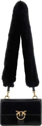 Pinko Pinko - Love Classic Schoudertas met Bontband - Dames - Tassen - Zwart - Maat: ONE Size Leer