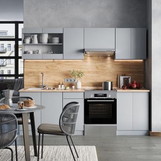 Vicco Mueble De Cocina R-line, Gris, 240 Cm, Et Roble, Vicco