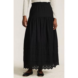 Lands End Voile Tiered Eyelet Maxi Skirt in Black at Nordstrom, Size X-Small P