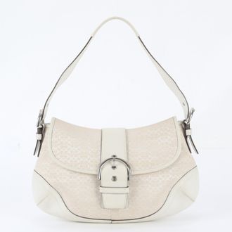 Coach Beige Off-White Leather Canvas Shoulder Bag Tote Bag (Pre-Owned)