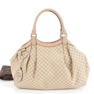 Gucci Beige Leather Canvas Shoulder Bag Tote Bag (Pre-Owned)
