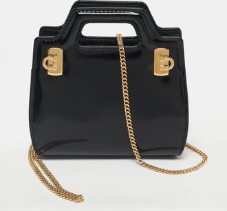 Ferragamo Black Patent Leather Micro Sofia Tote