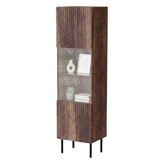 Dmora Vitrina Triulzi, Vitrina De Sal&oacute;n Con Puerta De Cristal Y Detalle, Acabado Geom&eacute;trico, 50x40 H187 Cm, Nogal